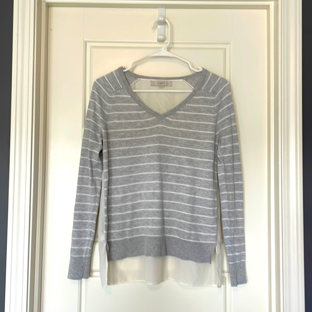 LOFT gray striped top with sheer back